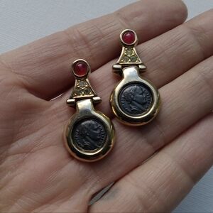 Vintage gold tone Roman coin earrings